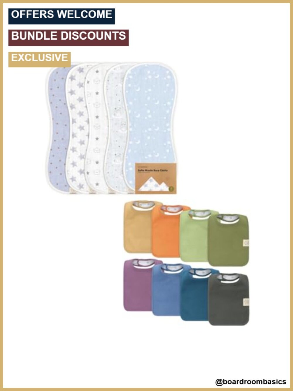 Muslin Burp Cloths 5-Pack & Cotton Bibs 8-Pack Set